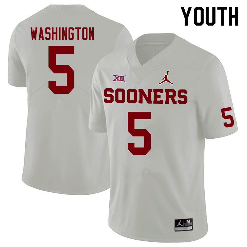 Jordan Brand Youth #5 Woodi Washington Oklahoma Sooners College Football Jerseys Sale-White - Click Image to Close
